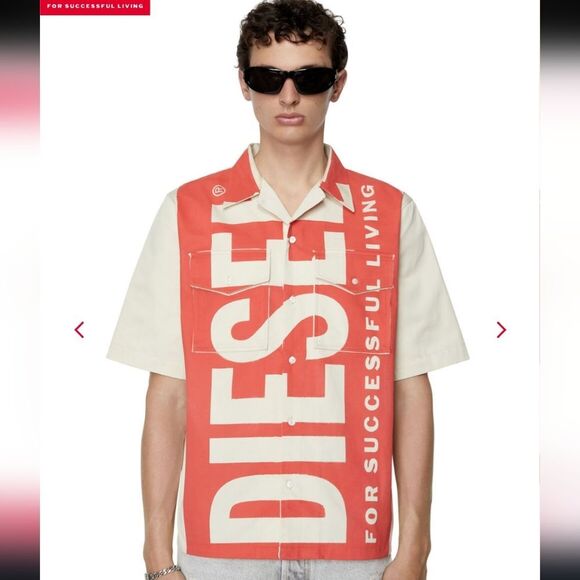 Diesel S-Mac-22 Bowling Shirt With Maxi Logo Print - Picture 1 of 12